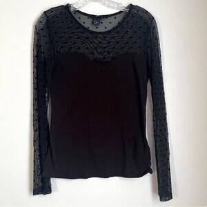 H&M Black Sweetheart Bodice with Sheer Sleeves Blouse with Embossed Polka Dots